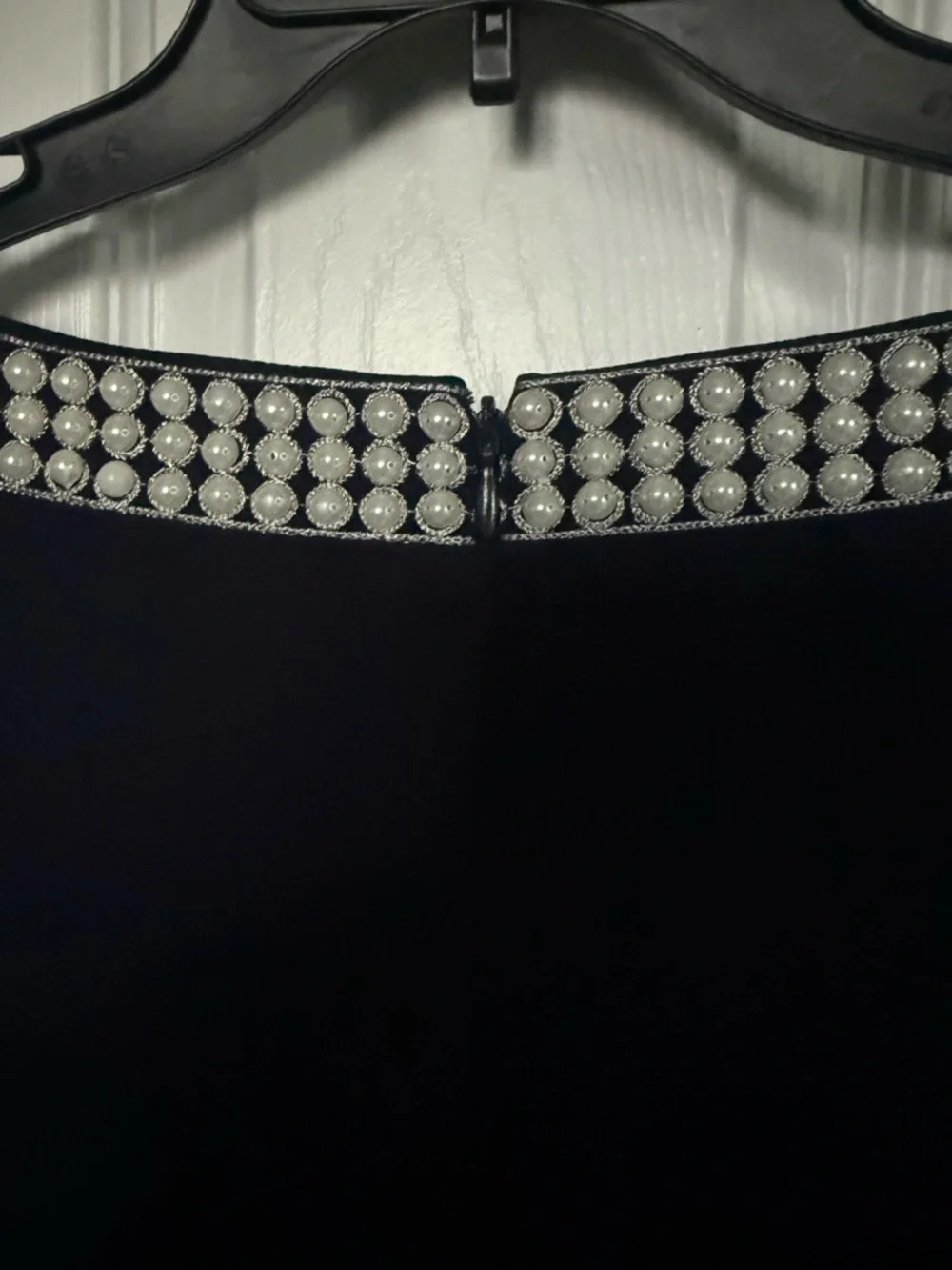 Tahari ASL Navy Shift Dress with Pearl-Embellished Collar - Picture 9 of 9